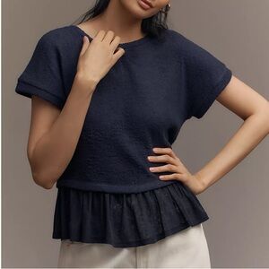 New! Anthropologie Pilcro Short-Sleeve Sweater Twofer Top NWT XXS Retail $68